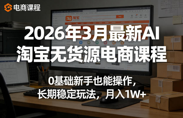 2026年3月最新AI淘宝无货源电商课程,0基础新手也能操作,长期稳定玩法,月入1W+-亮剑学堂