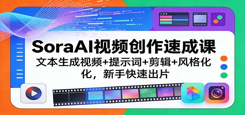 SoraAI视频创作速成课：文本生成视频+提示词+剪辑+风格化，新手快速出片-亮剑学堂