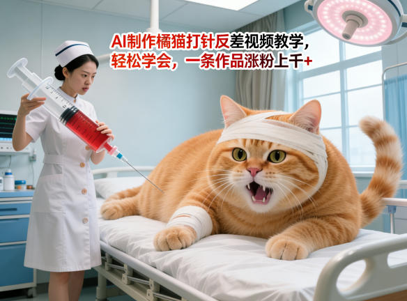 AI制作橘猫打针反差视频教学,轻松学会,一条作品涨粉上千+-亮剑学堂